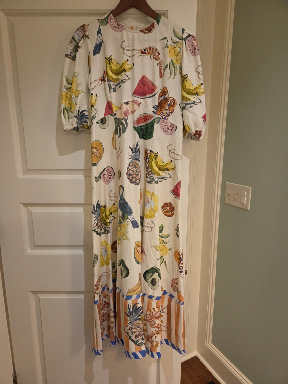 Alemais Cream Midi Dress with Multicolor Fruit Print